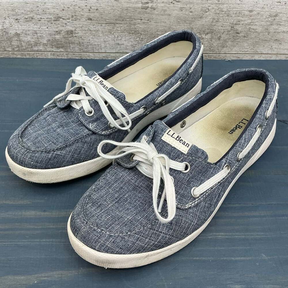 L.L. Bean Women's 8.5 Medium Blue Chambray Casual Boat Shoes ID 287089